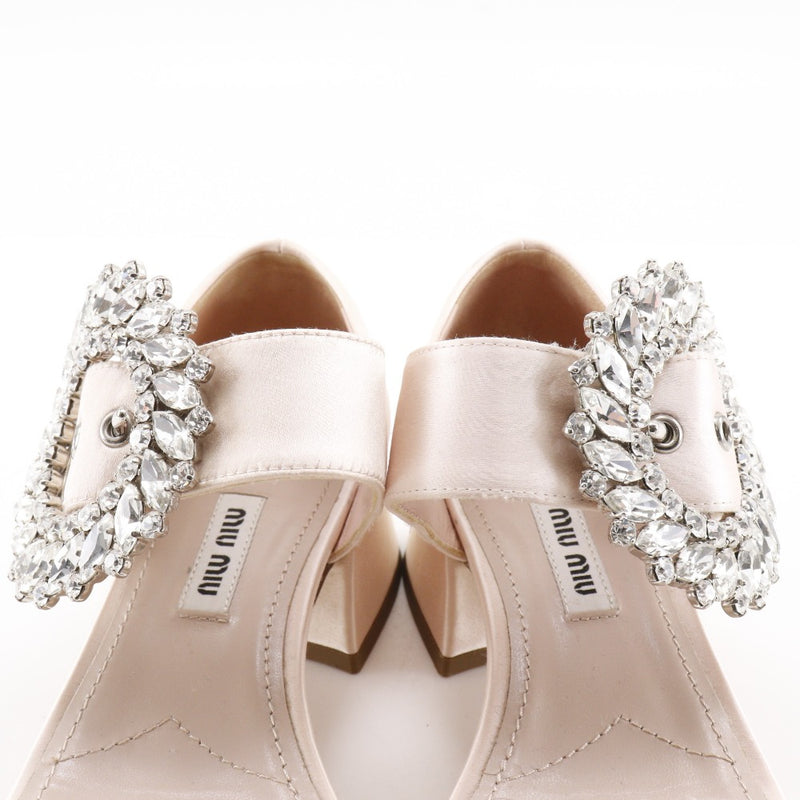 MIUMIU ミュウミュウ 厚底サンダル ビジュー クリスタル クロス シルバー MIUMIU】ミュウミュウ ビジュー サンダル サテン ベビーピンク