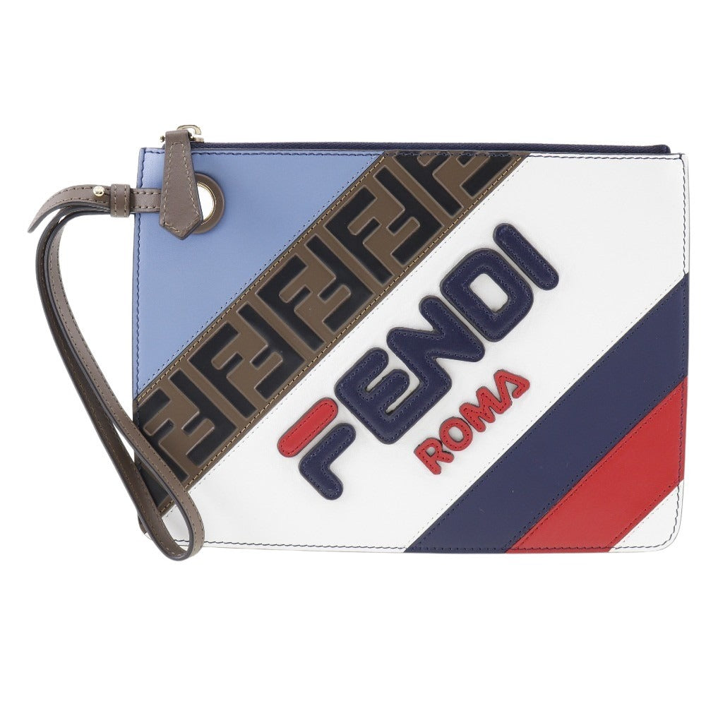 【FENDI】フェンディ, フェンディマニア クラッチバッグ, FILAコラボ 8BS020 レザー 手提げ ファスナー Fendi Mania  ユニセックスA+ランク