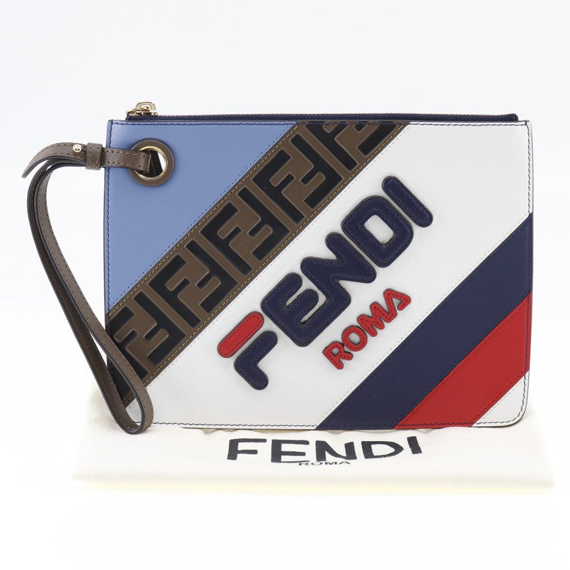 [FENDI] Fendi 
 Fendimania clutch bag 
 FILA Collaboration 8BS020 Leather Handsage Fastener FENDI MANIA Unisex A+Rank
