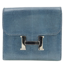 [Hermes] Hermes 
 Billetera de bi -fold de constance compact 
 Azul a lagarto □ R FLAP ENGRADO CONSTANCE COMPACT UNISEX