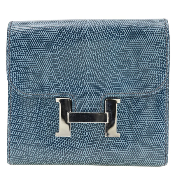 [Hermes] Hermes Constance Compact Bi -fold Lizard Azul □ R FLAP ENGRADO COMPACT UNISEX