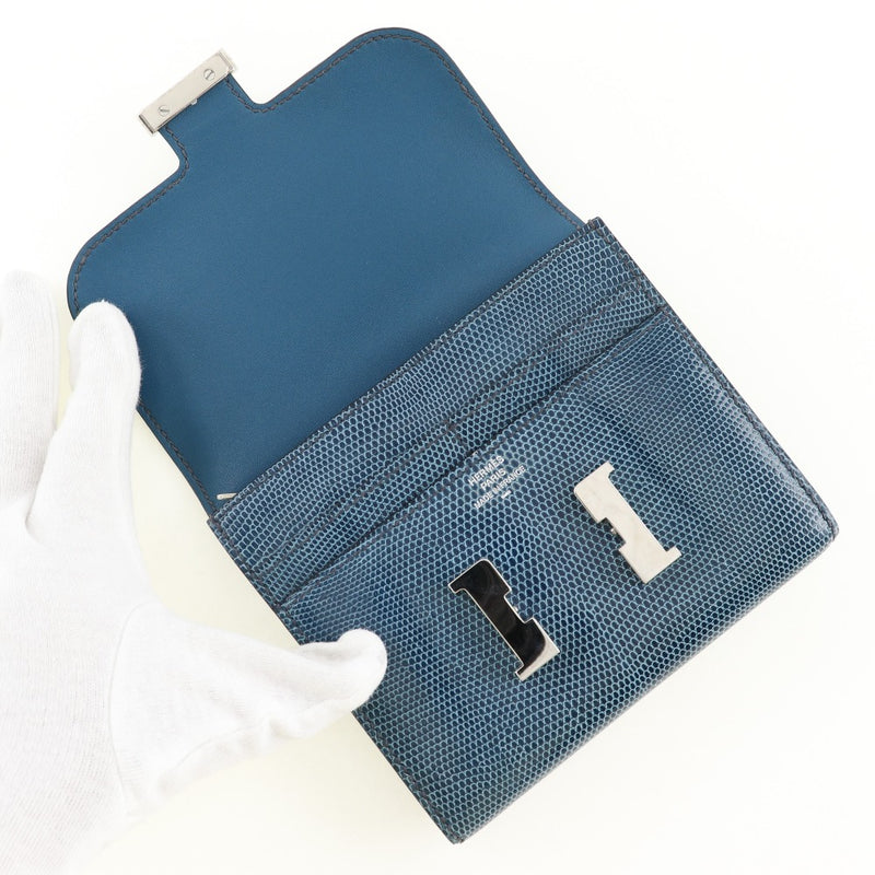 [Hermes] Hermes Constance Compact Bi -fold Lizard Azul □ R FLAP ENGRADO COMPACT UNISEX