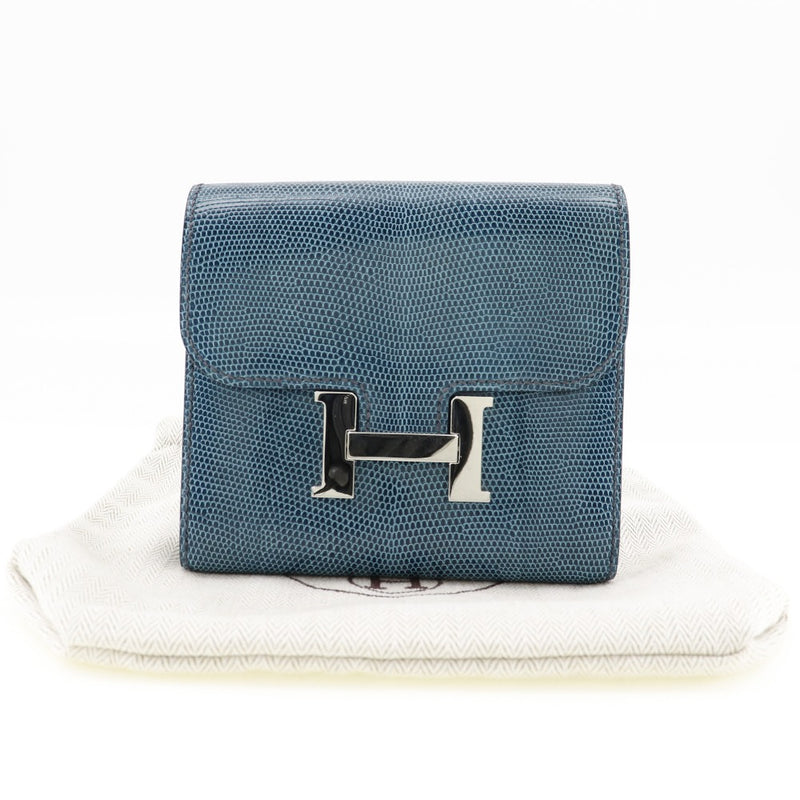 [Hermes] Hermes Constance Compact Bi -fold Lizard Azul □ R FLAP ENGRADO COMPACT UNISEX