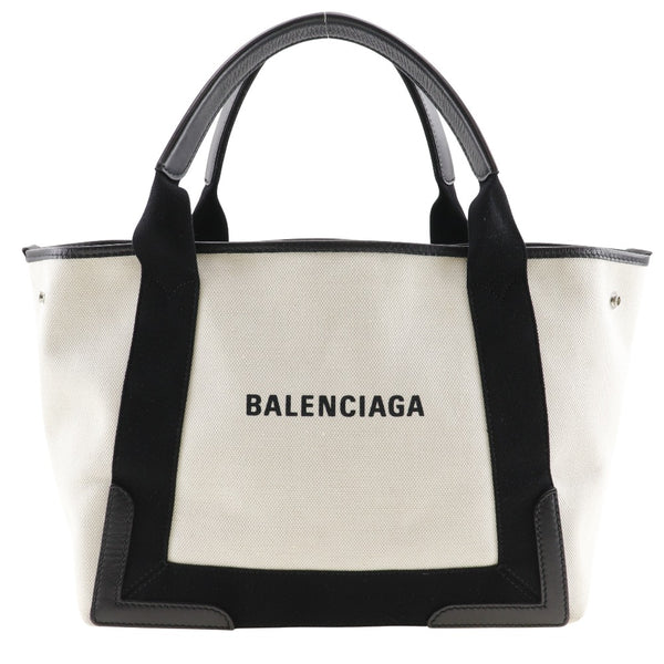 【BALENCIAGA】バレンシアガ
 ネイビー カバS トートバッグ
 339933 キャンバス オフホワイト/黒 肩掛け 手提げ A4 オープン Navy Hippo S レディース