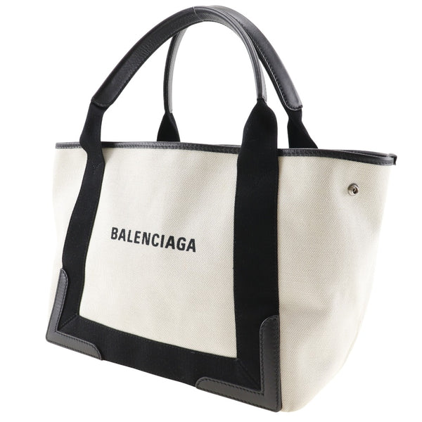 [Balenciaga] Balenciaga Navy Caba S Tote Bag 339933 Canvas Off White / Black Basscape Handscape A4 Open Navy Hippo S Ladies