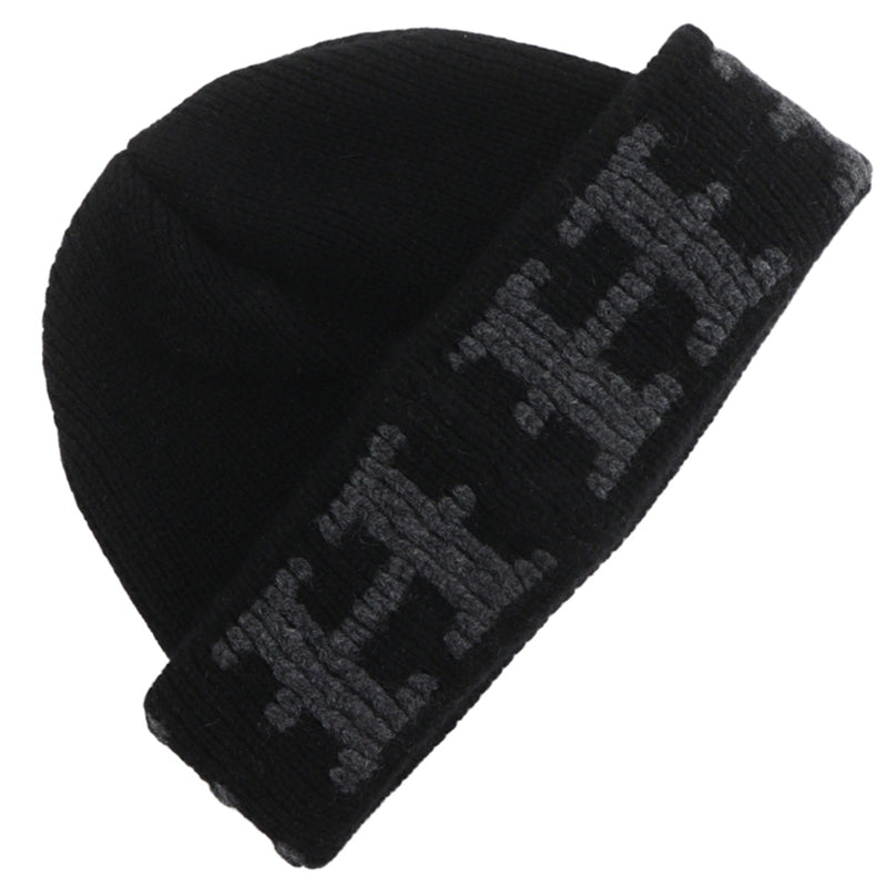 エルメス　HERMESブラックニット帽　セリア エルメス HERMESブラックニット帽 セリア エルメス ニット帽 ビーニー