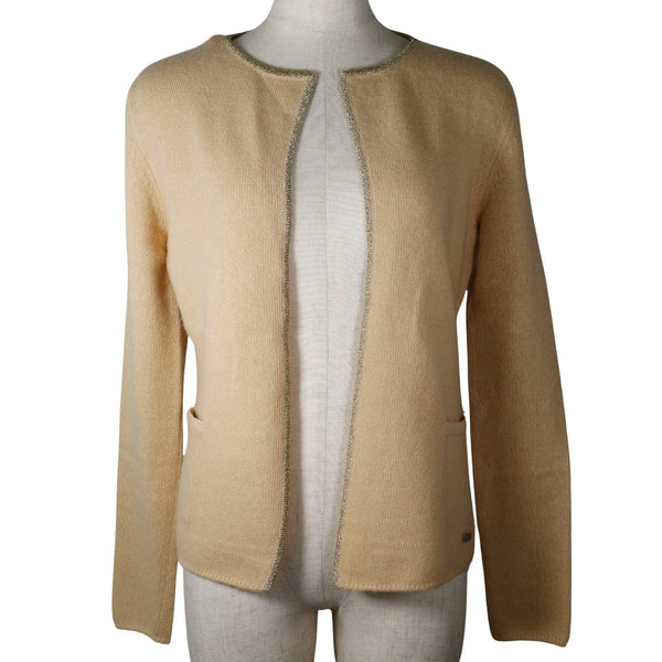 [Chanel] Chanel Piping Cardigan 01c P17019W02730 CASHIMIYA X Polyester Beige / Gold Piping Ladies A +