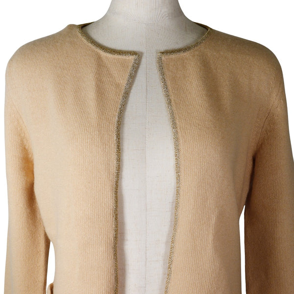 [Chanel] Chanel Piping Cardigan 01C P17019W02730 Cashimiya X Polyester Beige/Gold Tiping Damas A+Rango