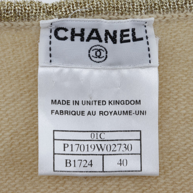 [Chanel] Chanel 
 Cárdigan de tubería 
 01C P17019W02730 Cashimia x Polyester Beige/Gold Tiping Damas A+Rango