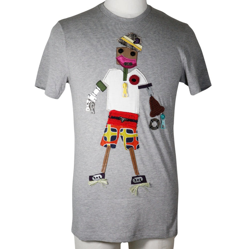 [Prada]PRADA Robot manga corta t -camiseta algodón gris robot hombre a rango