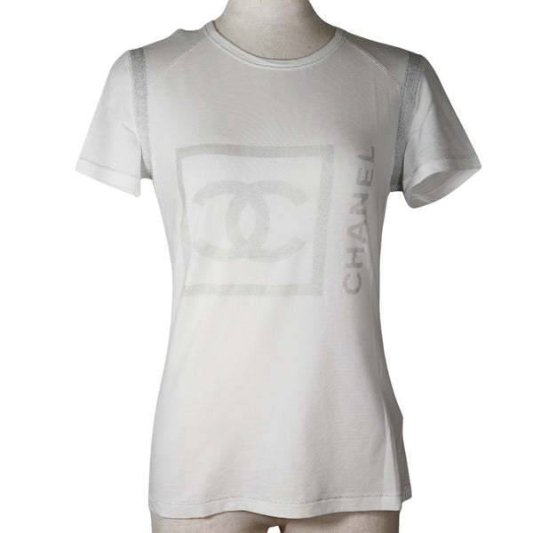 【CHANEL】シャネル
 ココマーク 半袖Ｔシャツ
 スポーツライン 07P P30784K00445 コットン 白 COCO Mark レディースA-ランク