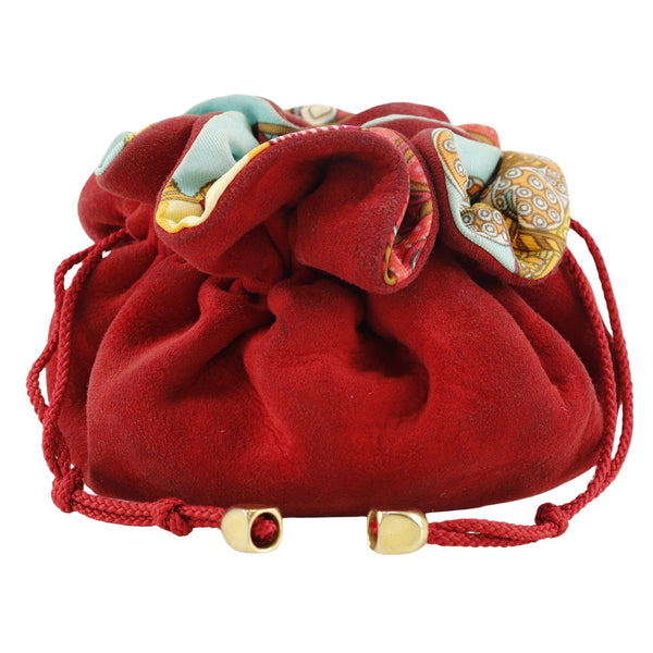 [HERMES] Hermes 
 Brusa Bijou Pouch 
 Jewelry Case Swede x Silk Red Drawstring Bourse Abijou Ladies