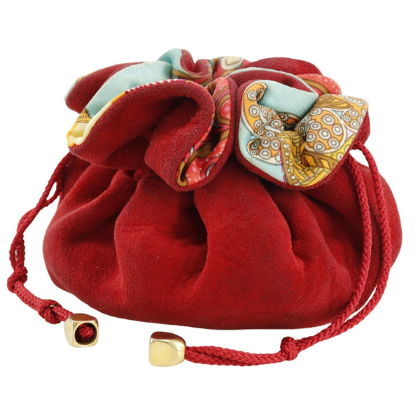 [Hermes] Hermes Bourth Avojou Bouch Jewelry Case Skirk Red Drawstring Bourse Abijou Damas