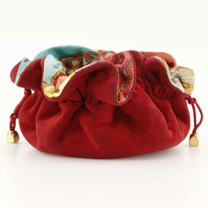 [Hermes] Hermes Bourth Avojou Bouch Jewelry Case Skirk Red Drawstring Bourse Abijou Damas