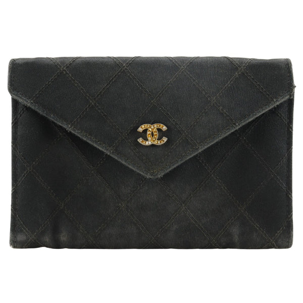 [CHANEL] Chanel 
 Bicololol Card Case
 COCO Mark Satin× Rinstone Black Snap button BICOLOLE Ladies B-Rank