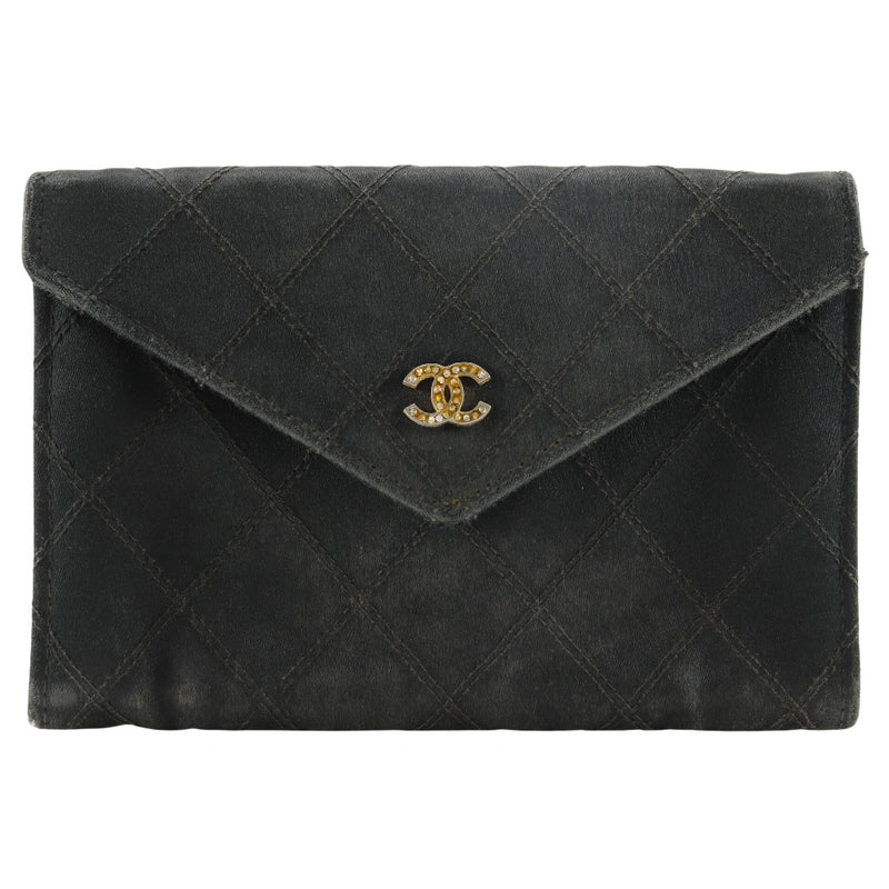 [CHANEL] Chanel Vico Roles Card Case COCO Mark Satin× Rinstone Black Snap button BICOLOLE Ladies B-Rank