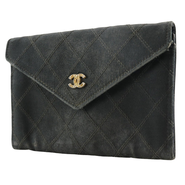 [Chanel] Chanel Biko Role Card Cood Coco Mark Satin X RHINATONE BLACK SNAP BUTON BICOLOLE LADES B-RANK