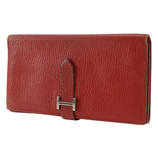 [Hermes] Hermes Beansfrewear bi -bielfold billetera roja □ k cinturón grabado damas de frijoles