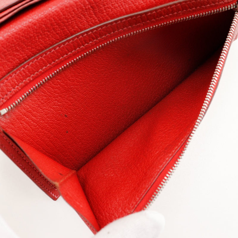 [Hermes] Hermes 
 Billetera bi -bi -fold 
 Rojo □ K -Damas del soporte de correa en el cornito