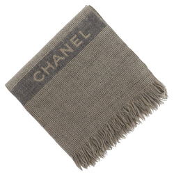 [CHANEL] Chanel Logo Muffler Wool Gray/Beige LOGO Unisex A-Rank