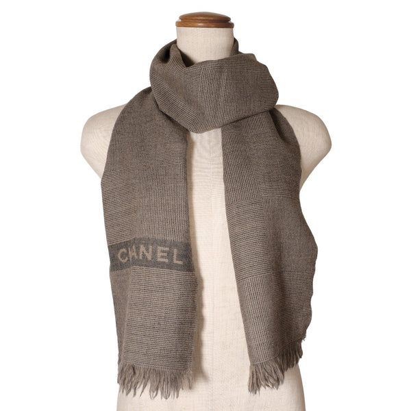 [Chanel] Chanel Logotipo Muffler Wool Grey/Beige Logo Unisex A-Rank