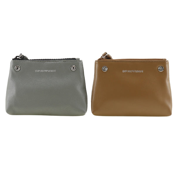 [ARMANI] Emporio Armani 
 2 -piece set pouch 
 Leather gray/Brown Fastener TWO-PIECE SET Unisex A Rank