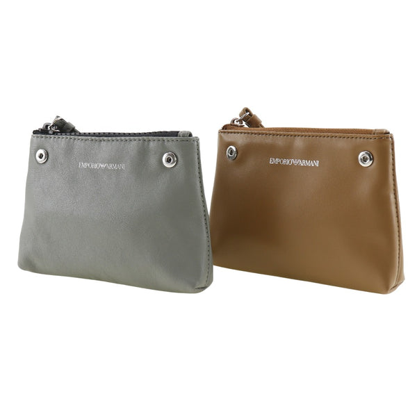 [ARMANI] Emporio Armani 
 2 -piece set pouch 
 Leather gray/Brown Fastener TWO-PIECE SET Unisex A Rank