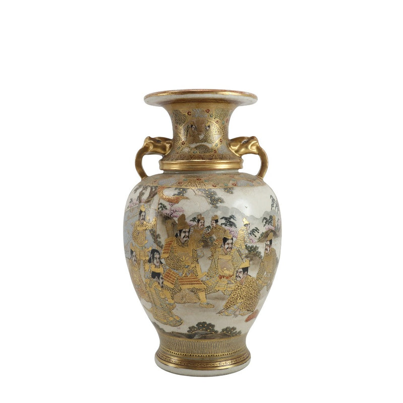 Satsuma ware, beautiful figure of warriors, flower antiques