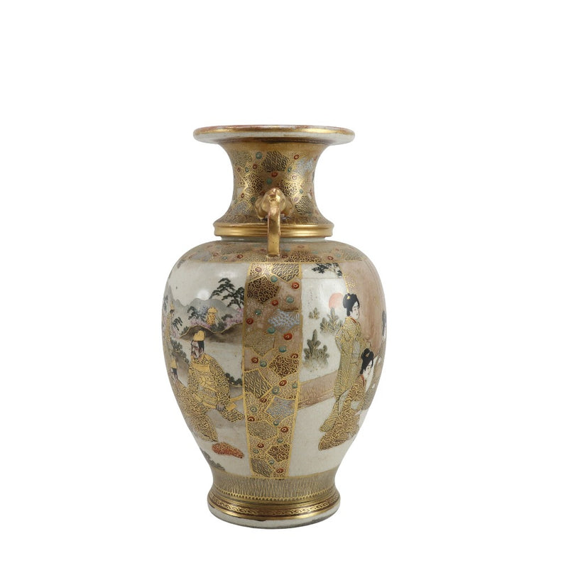 Satsuma ware, beautiful figure of warriors, flower antiques