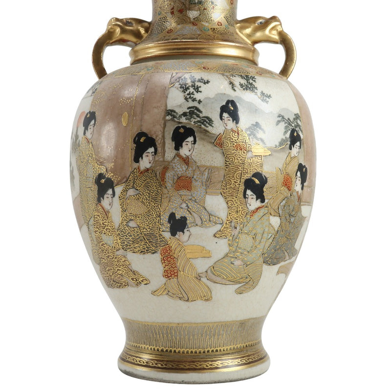 Satsuma ware, beautiful figure of warriors, flower antiques