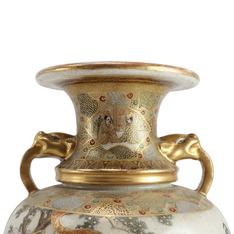 Satsuma ware, beautiful figure of warriors, flower antiques