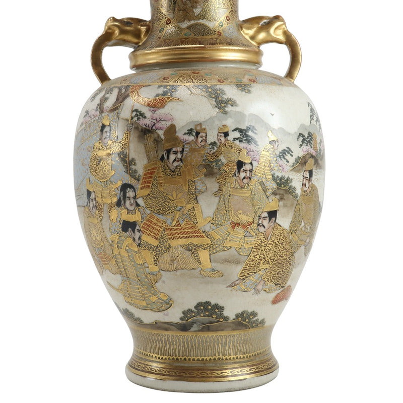 Satsuma ware, beautiful figure of warriors, flower antiques