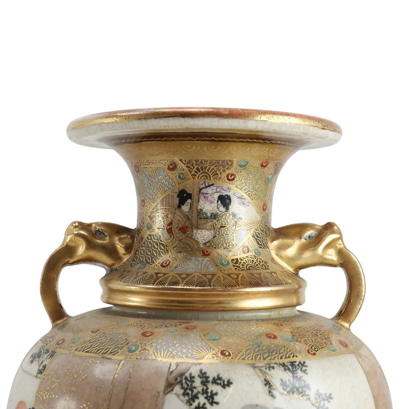 Satsuma ware, beautiful figure of warriors, flower antiques