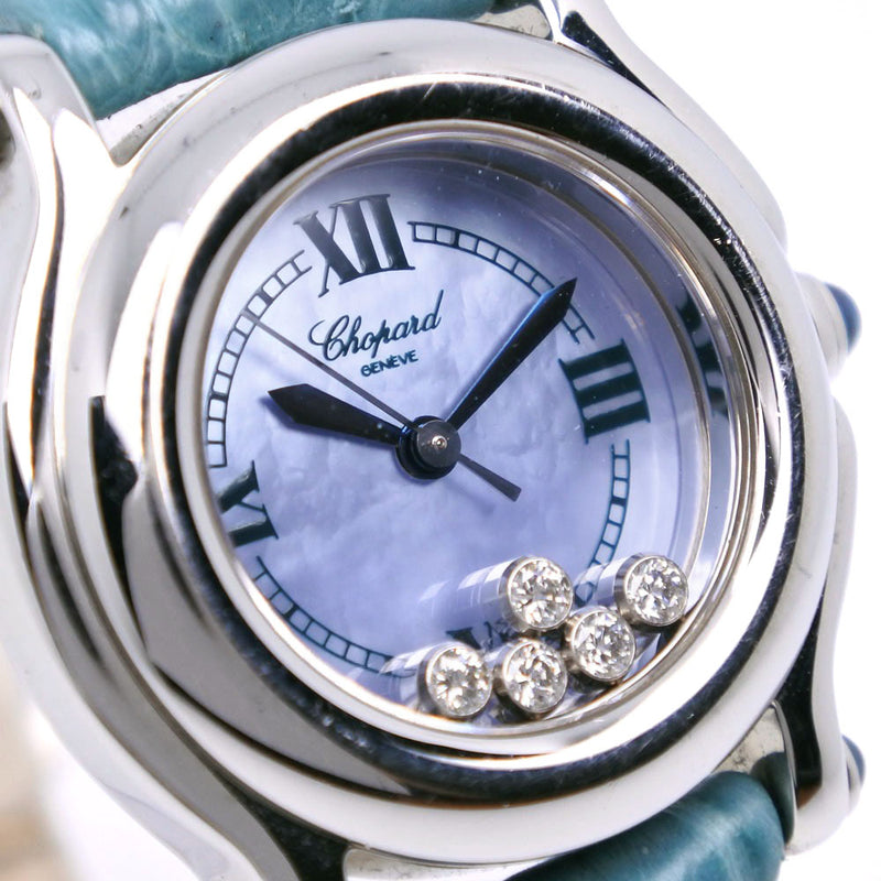 [CHOPARD] Chopard 
 Happy Sports Watch 
 5P diamond 27/8245-23 Stainless steel x crocodile light blue quartz analog display purple shell dial Happy Sports Ladies