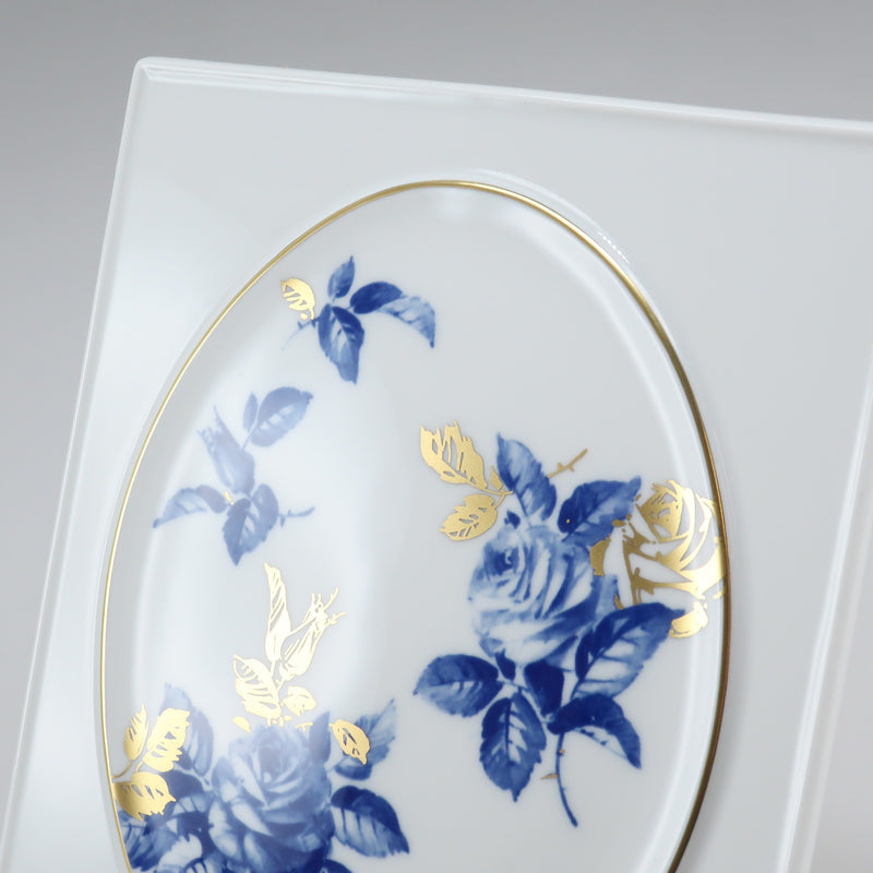 【Meissen】マイセン
 プラーク ブルーローズ オブジェ
 陶板画 53943 ポーセリン plaque blue rose _Aランク