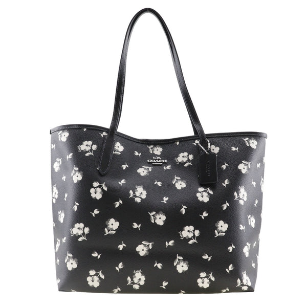 【COACH】コーチ
 フローラルプリント トートバッグ
 CP073 PVC 黒 フラワー 肩掛け 手提げ A4 マグネットタイプ Floral print レディースAランク