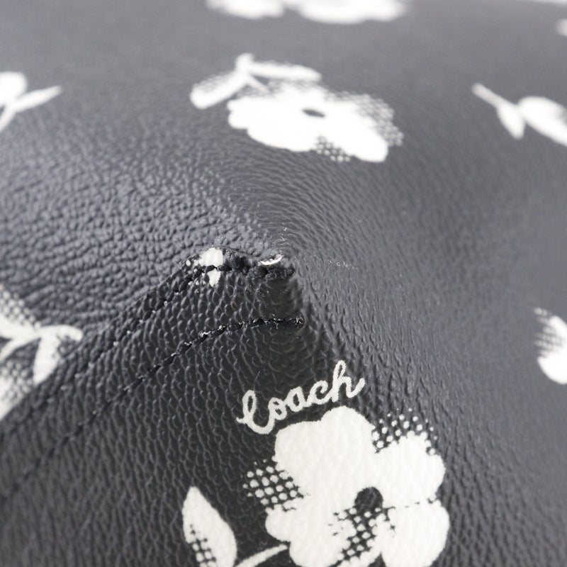 【COACH】コーチ
 フローラルプリント トートバッグ
 CP073 PVC 黒 フラワー 肩掛け 手提げ A4 マグネットタイプ Floral print レディースAランク