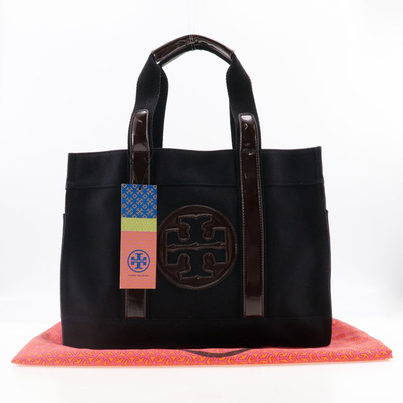 【Tory Burch】トリーバーチ
 トートバッグ
 コットン×エナメル 黒/茶 肩掛け 手提げ A4 オープン レディース