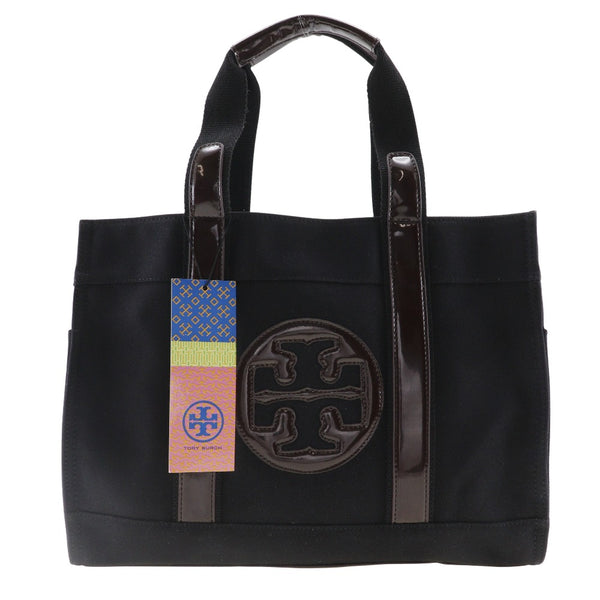 【Tory Burch】トリーバーチ
 トートバッグ
 コットン×エナメル 黒/茶 肩掛け 手提げ A4 オープン レディース