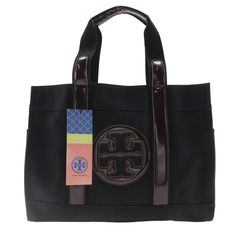 【Tory Burch】トリーバーチ
 トートバッグ
 コットン×エナメル 黒/茶 肩掛け 手提げ A4 オープン レディース