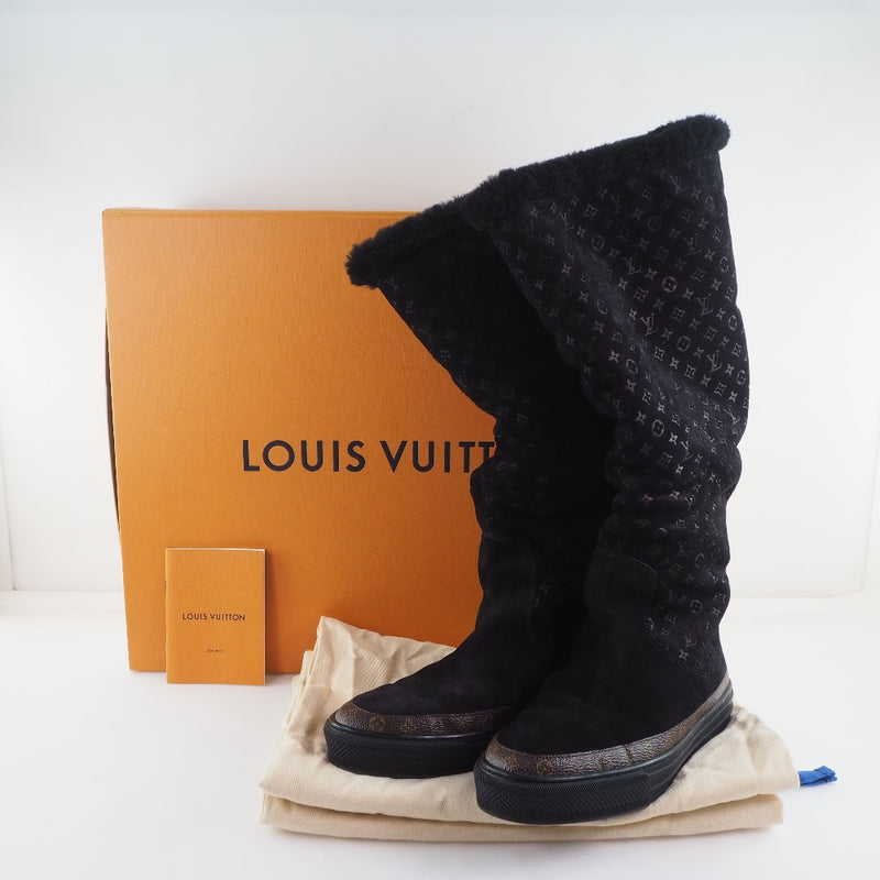[Louis Vuitton] Louis Vuitton 
 Snowball line boots 
 Long Mouton Black CL0168 engraved SNOWBALL LINE Ladies A+Rank