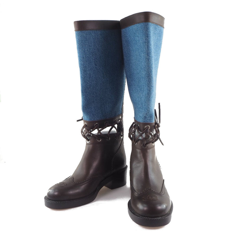 [Chanel] Chanel 
 Botas hasta las rodillas 
 G32251 Calf X Denim azul Long Ladies A-Rank