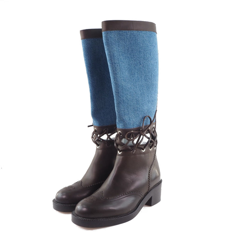 [Chanel] Chanel 
 Botas hasta las rodillas 
 G32251 Calf X Denim azul Long Ladies A-Rank