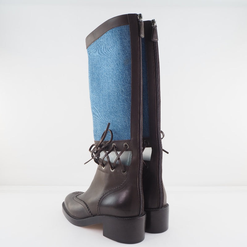 [Chanel] Chanel 
 Botas hasta las rodillas 
 G32251 Calf X Denim azul Long Ladies A-Rank