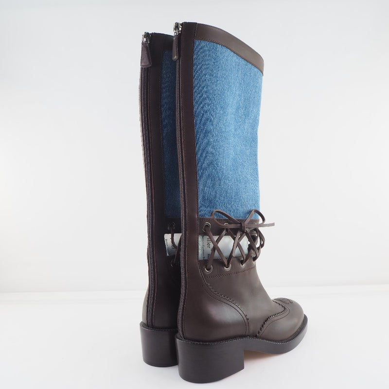 [Chanel] Chanel 
 Botas hasta las rodillas 
 G32251 Calf X Denim azul Long Ladies A-Rank