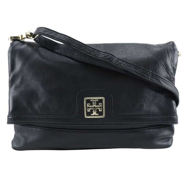 [Tory Burch] Tory Burch Logo Shoulder Bag 2way clutch Calfskin Black diagonal shoulder shoulder A5 magnet type LOGO ladies