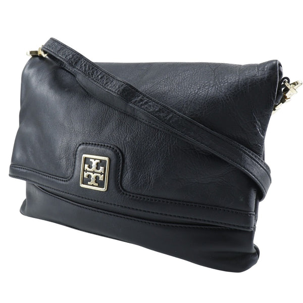 [Tory Burch] Tory Burch Logo Shoulder Bag 2way clutch Calfskin Black diagonal shoulder shoulder A5 magnet type LOGO ladies