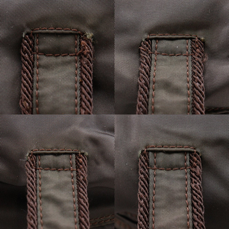 [PRADA]PRADA
 bolso de mano con logo y cuentas 
 B3763 Bolso de mano de nailon marrón, cremallera A5 con logo de cuentas para mujer