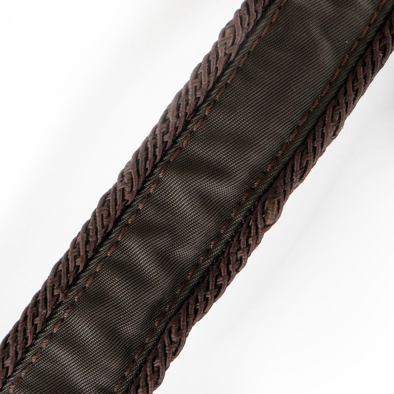 [PRADA]PRADA
 bolso de mano con logo y cuentas 
 B3763 Bolso de mano de nailon marrón, cremallera A5 con logo de cuentas para mujer