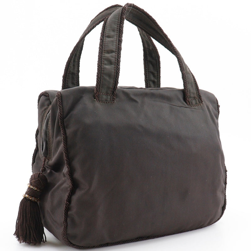 [PRADA]PRADA
 bolso de mano con logo y cuentas 
 B3763 Bolso de mano de nailon marrón, cremallera A5 con logo de cuentas para mujer